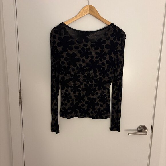 Vintage black floral long sleeve top - Picture 2 of 2